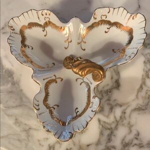 Vintage Andrea By Sadek White and Gold Porcelain Candy Nuts Dish